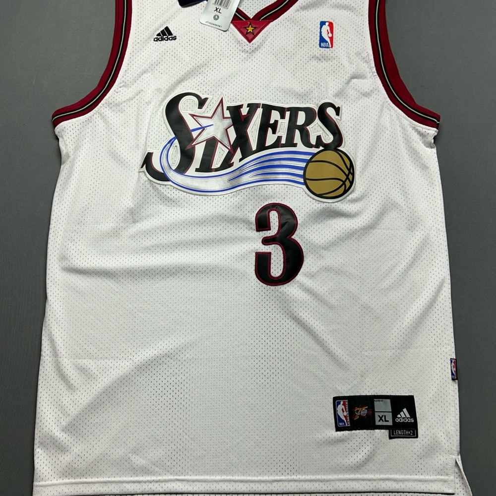 Adidas White and Red Sixers Jersey